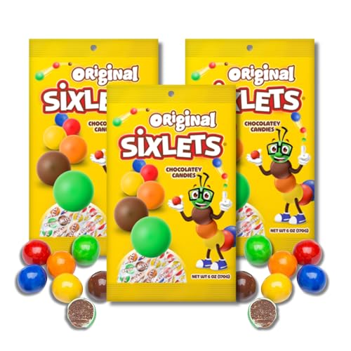 Sixlets Original Sixlets - Pack of 3-6 Ball Tubes - Colorful Candy Coated Chocolates - 6oz. Bags