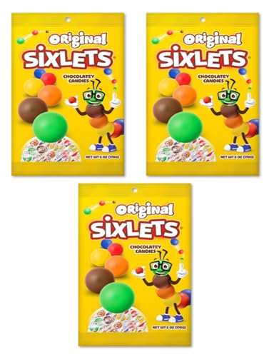 Sixlets Original Chocolatey Candy, 3 Pack of 6 oz Bags